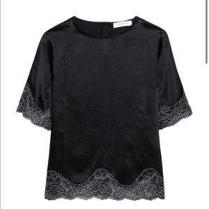 Sandro silk lace trimmed blouse